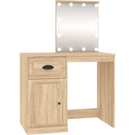 Toeletta tavolo da trucco di design mobile da camera da letto con illuminazione a LED 90 x 50 x 132,5 cm legno di rovere ingegnerizzato 020006412