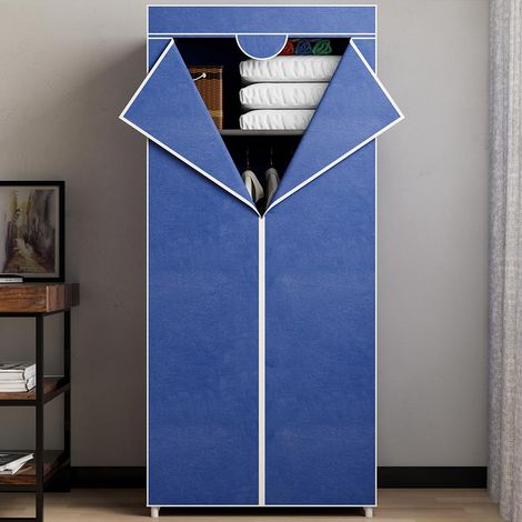BAKAJI Armadio Guardaroba con Struttura Tubolare in Metallo, Mobile Salvaspazio con Rivestimento in Tessuto TNT, Zip di Chiusura e Asta Appendiabiti da Campeggio, Dimensione 70 x 46 x 160 cm (Blue) (1/5)