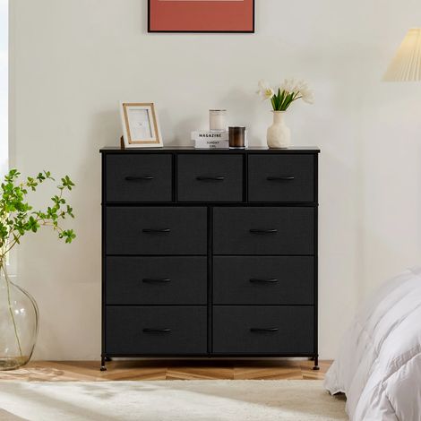 Commode pour chambre à coucher avec 9 tiroirs de rangement en tissu armoire grande poitrine organisateur placard adulte enfants vêtements armoire meubles-Noir (1/5)