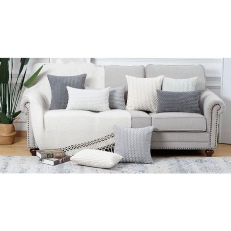 Housse Coussin - Velours Côtelé - 40x40 cm - Design Rayé Boho - Blanc Crème - Lot de 2 (1/5)