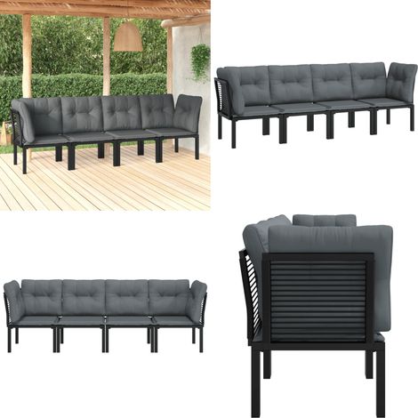 4-tlg. Garten-Lounge-Set Schwarz und Grau Poly Rattan - Gartensessel - Loungesessel - Gartenmöbeln - Outdoor Möbel - Rattan Sessel - Home & Living