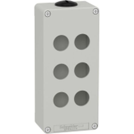 SCHNEIDER 6-Loch-Leerbox in Grau, aus strapazierfähigem Material und mit kompaktem Design.