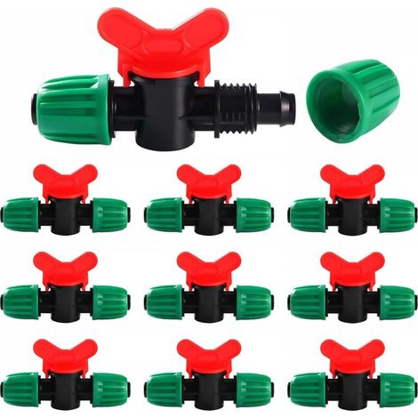 A 10 Pcs 16mm Irrigation Switch Valve, Irrigation Pipe Valve Switch, Lock Valves for Drip Irrigation System, for 16mm Hose, Green (1/5)