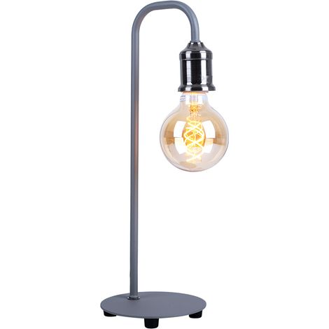 Tischleuchte grau Retro Tischlampe Schlafzimmerleuchte Leselampe, Metall, 1x E14, TxH 15 x 43,8 cm