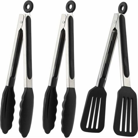 royaluxe - 22cm Pinces à Barbecue en Acier Inoxydable Set Pinces de Cuisine en Silicone avec Clip de Sécurité Pinces à Saucisse Pinces à Usages Multiples Couverts de Barbecue Antidérapants Résistant à (1/5)