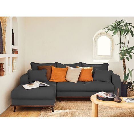 Albane - 4-sitzer ecksofa links - schlaffunktion und bettkasten - aus cord - dunkelgrau (1/5)