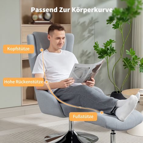Fauteuil inclinable pivotant rembourré gris avec repose-pieds, accoudoirs, pour salon ou chambre (1/4)