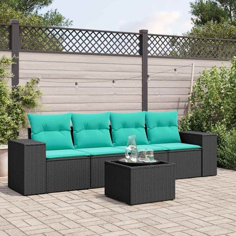 Teenpull – 5-teiliges Gartensofa-Set mit Kissen, schwarzes Polyrattan (1/5)