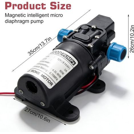 Pompe à eau auto-amorçante 12 V CC 12 V avec interrupteur de pression, pompe à eau à membrane auto-amorçante 60 W 4,5 l/min pour arrosage de jardin, caravane, bateau, camping-car, pelouse (1/5)