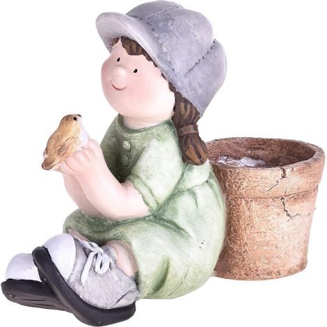 Statuetta di bambina con uccellino decorazione per esterno e giardino da 23 cm (1/3)