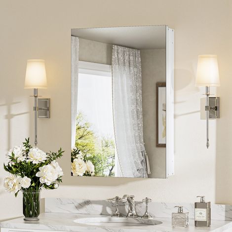 Keonjinn Armoire murale salle de bain avec miroir, 40 x 60 x 11.2 cm, Étagères réglables, Blanc, Armoire de toilette