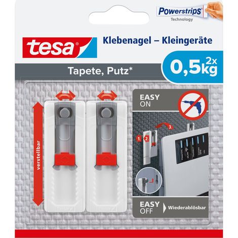 tesa Klebenägel Tapeten & Putz - höhen- und seitenverstellbar - selbstklebend - ideal für WLAN Router - Halteleistung 0,5kg/Nagel - spurlos ablösbar (1/5)
