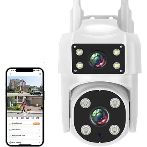 Caméra IP PTZ WiFi 2MP, Double Objectif, Vision Nocturne Couleur, Suivi Humain par IA, caméras de Surveillance CCTV sans Fil for l'extérieur(Camera Add 64G) (1/5)