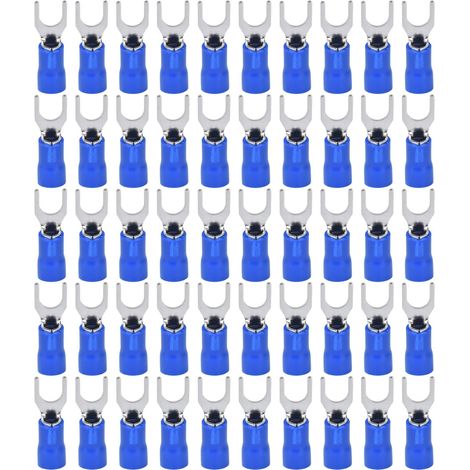 50 Pièces Embouts Fourche Isolés Type U pour Câble 12‑10AWG, Connecteur à sertir SV5.5‑6 Bleu (1/5)