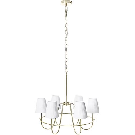 Lámpara de araña moderna de 6 luces estilo tradicional sala de estar comedor base de metal de tela dorado Yamethin