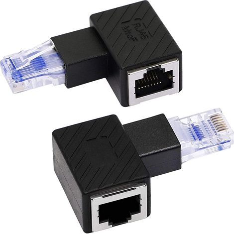 Adaptateur Ethernet, à 90 degrés, connecteur réseau LAN Cat6 RJ45 mâle vers femelle (2 par paquet) (R), pour connexion Internet (1/5)