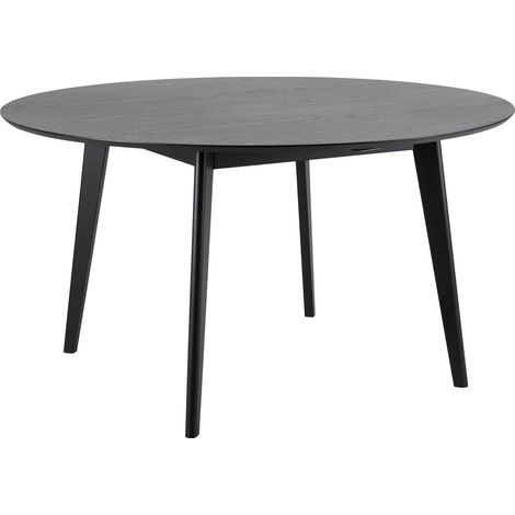 Hellin – Table à manger ronde en bois 8 places D140 – Plateau MDF placage chêne – Pieds en Hévéa laqué – Hauteur 76 cm (1/6)