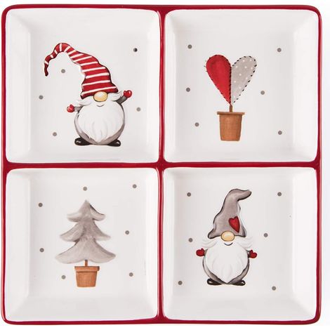 Assiette 4 compartiments, 20 x 20 cm, céramique, assiette de service, décoration de Noël (1/5)