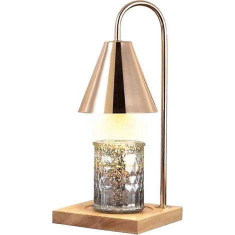 Lampe chauffe-bougie améliorée avec variateur de lumière et base en bois, lampe chauffe-bougie dorée - Prise britannique (1/5)