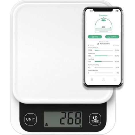 Balanza de cocina digital multifuncional con Bluetooth, calculadora de calorías y análisis nutricional de alta precisión para hornear y cocinar. (1/5)