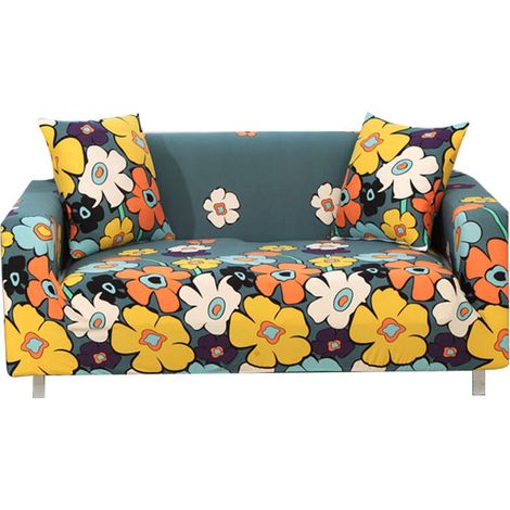 Housse extensible rétro pour canapé 2 places (145-185cm), protège-meuble stretch, motif vintage, tissu doux, housse anti-taches pour sofa, taille adaptable (1/5)