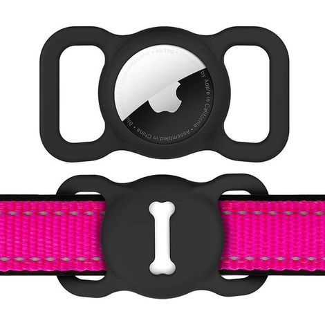 Étui Silicone pour Collier Chien Chat Airtag, Porte Balise Apple GPS Anti-Perte, Accessoire de Suivi avec Motif Os, Compatible Apple AirTag, Taille Unique, Lot de 1 Noir (1/4)