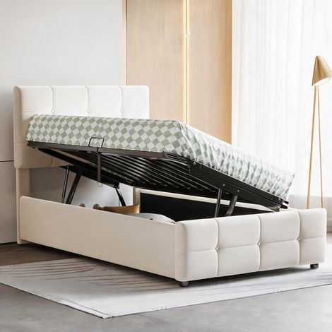 Cadre de lit beige en upholstered 203 x 90 x 105 cm (1/5)