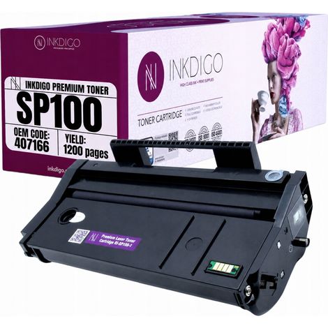 Tóner Inkdigo 407166 compatible con Ricoh Aficio SP100 SP112 SP112SU SP112. Certificado por TÜV. (1/5)
