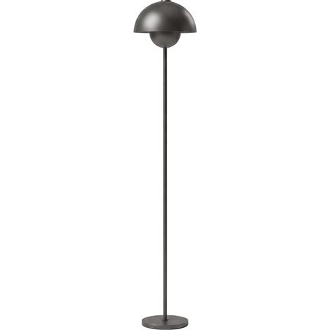 Lampada da terra di metallo grigio con schermo rotondo, interruttore a pedale e base E27 (1/5)