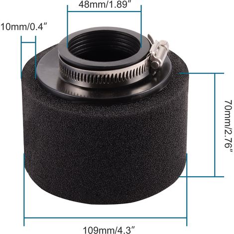 Sponge air filter, suitable for off-road motorcycles and ATVs, double-layer, 48mm diameter, black. (1/4)