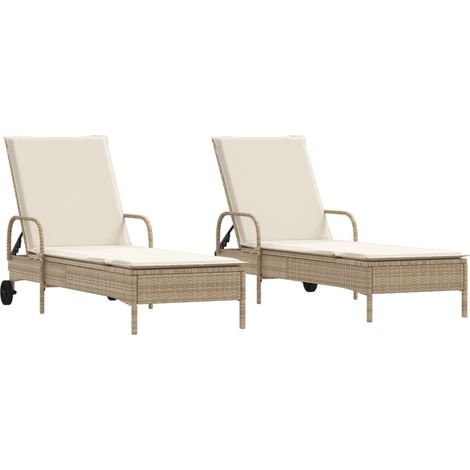 Maison Exclusive - Sonnenliegen mit Auflagen 2 Stk. Beige Poly Ra