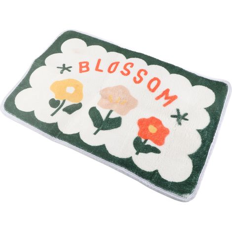 Tapis de bain mignon motif fleurs, moelleux antidérapant, très absorbant, pour salle de bain chambre cuisine, 3 petites fleurs (1/5)