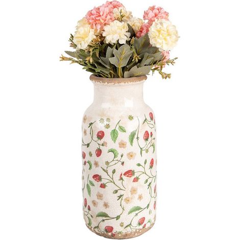 Vase fraises beige rouge céramique 15x15x32cm (1/3)