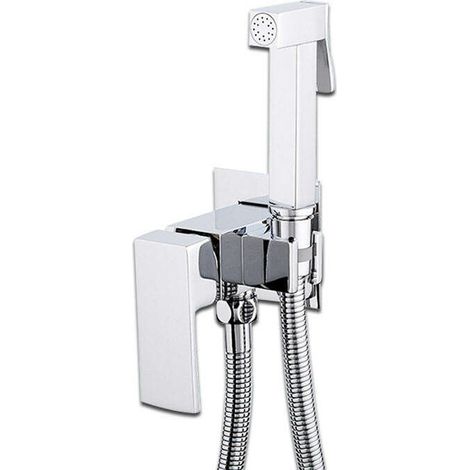 Kit Douchette WC Encastré avec Flexible, Support, Douche, Eau Chaude et Froide, Chromé