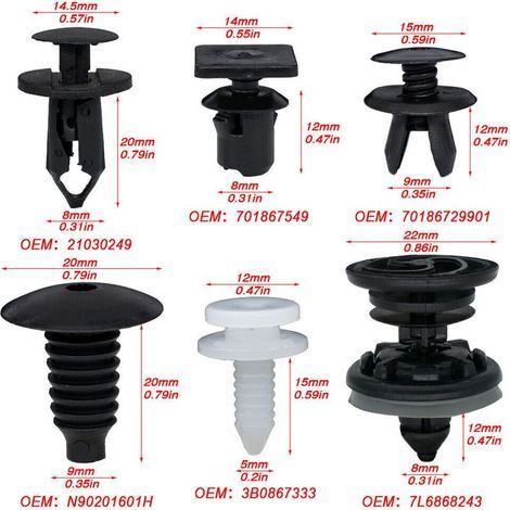 – Clips de fixation 120X pour VW Transporter T4 T5 T6 – 120 pièces en plastique – 20 rivets et 20 clips de panneau inclus (1/5)