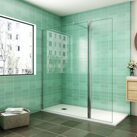 Aica Sanitaire – Paroi de douche 140x200cm en verre anticalcaire 8mm – Retour pivotant 50cm – Barre de stabilisation extensible 70-120cm – Installation à gauche ou droite