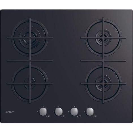 Candy – Plaque de cuisson encastrable 59 cm Gaz 4 feux CVG6B – Verre trempé résistant aux rayures – Commande en haut à l'avant (1/2)