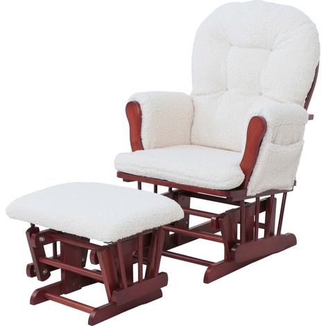 [NEUWERTIG] Relaxsessel HHG-033, Schaukelstuhl Sessel Schwingstuhl + Hocker Stoff Bouclé 480g/m² Öko-Tex creme Gestell dunkel