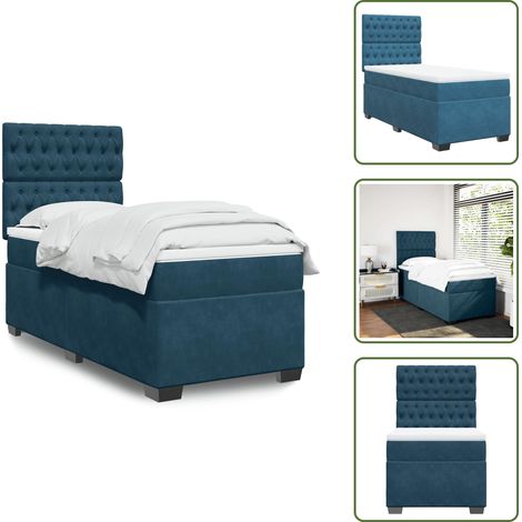 The Living Store Boxspringbett mit Matratze Blau 100x200 cm Samt - Boxspringbett - Samtbett - Doppelbett - Blau - Liegefläche 100x200 Cm (1/5)