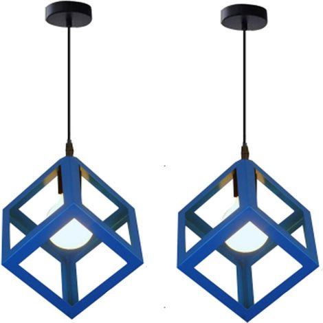 2PCS Suspension Lustre En Forme De Cube Suspension Luminaire Moderne Plafonnier Rétro Vintage Bleu (1/5)