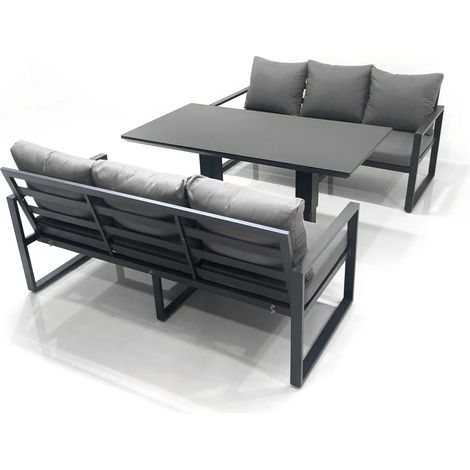 Fimous 6 Seater Aluminium Outdoor Garden Furniture Set with Adjustable Rising Lifting Dining Table 3 Seater Sofa Dark Grey (1/5)