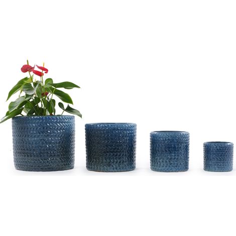Set di 4 vasi in ceramica blu scuro con fori di drenaggio DESVIAE (1/5)