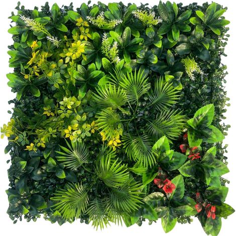 Lot de 4 haies murales artificielles, écrans de protection et d'intimité pour jardin, toile de fond en gazon synthétique, protection UV, 50 cm x 50 cm (1/5)