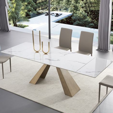 MEUBLER DESIGN Table À Manger Extensible Céramique Aspect Marbre Alex - Céramique Marbre Blanc, Taille De La Table - 180 Cm Extensible À 260 Cm, Style ,  x  x  cm (1/5)