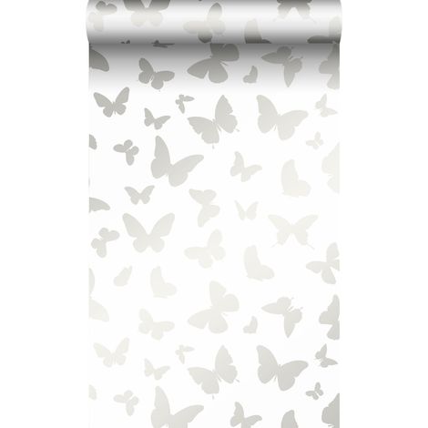 papier peint papillons blanc mat et argent brillant - Origin Wallcoverings (1/5)