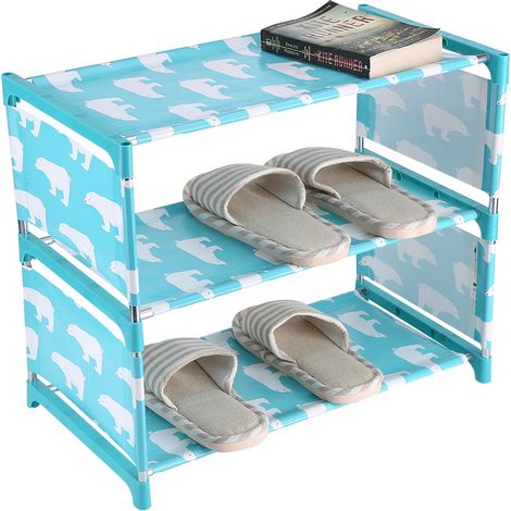 3-stöckiges Schuhregal aus Vliesstoff, stehend, DIY-Schuhaufbewahrungsregal, Heimorganizer, Blau (1/5)