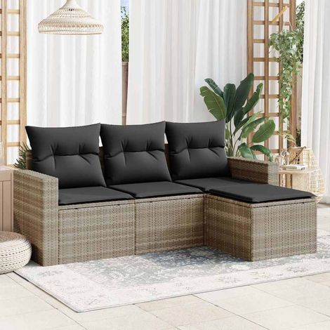 Teenpull – 4-tlg. Garten-Sofagarnitur mit Kissen Hellgrau Poly Rattan (1/3)