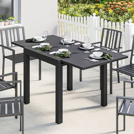 Table de jardin extensible, 80/160 x 80 cm, table à manger en aluminium pour 4 à 6 personnes. Forme rectangulaire, plateau à lattes.
