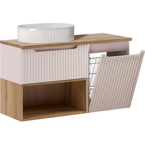 Meuble simple vasque 100cm panier à linge Riva Cachemire et Bois (1/5)