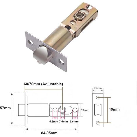 Loquet à Mortaise Tubulaire, Loquet de Porte, Loquet à Mortaise, Taille de Loquet Réglable 60/70 mm, pour Poignées de Porte à Levier, Poignées de Porte Internes (1/5)